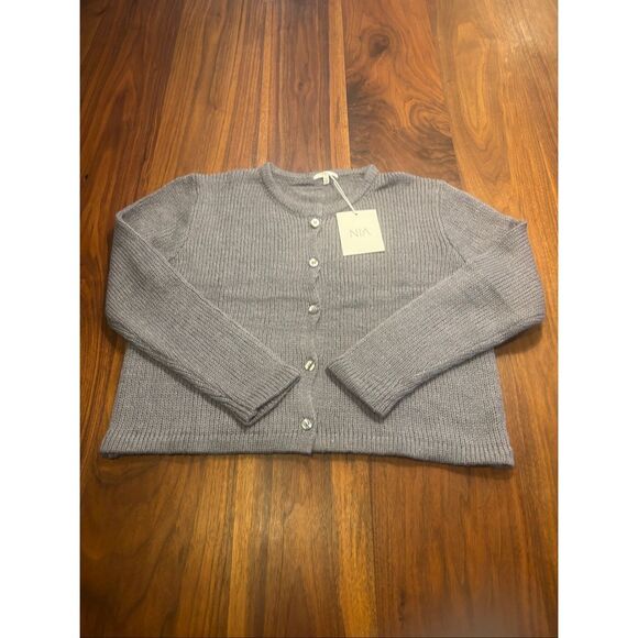 NIA Women’s Gray Knitted Wool Blend Button Down Cardigan Sweater Size S/M NWT - Picture 1 of 8